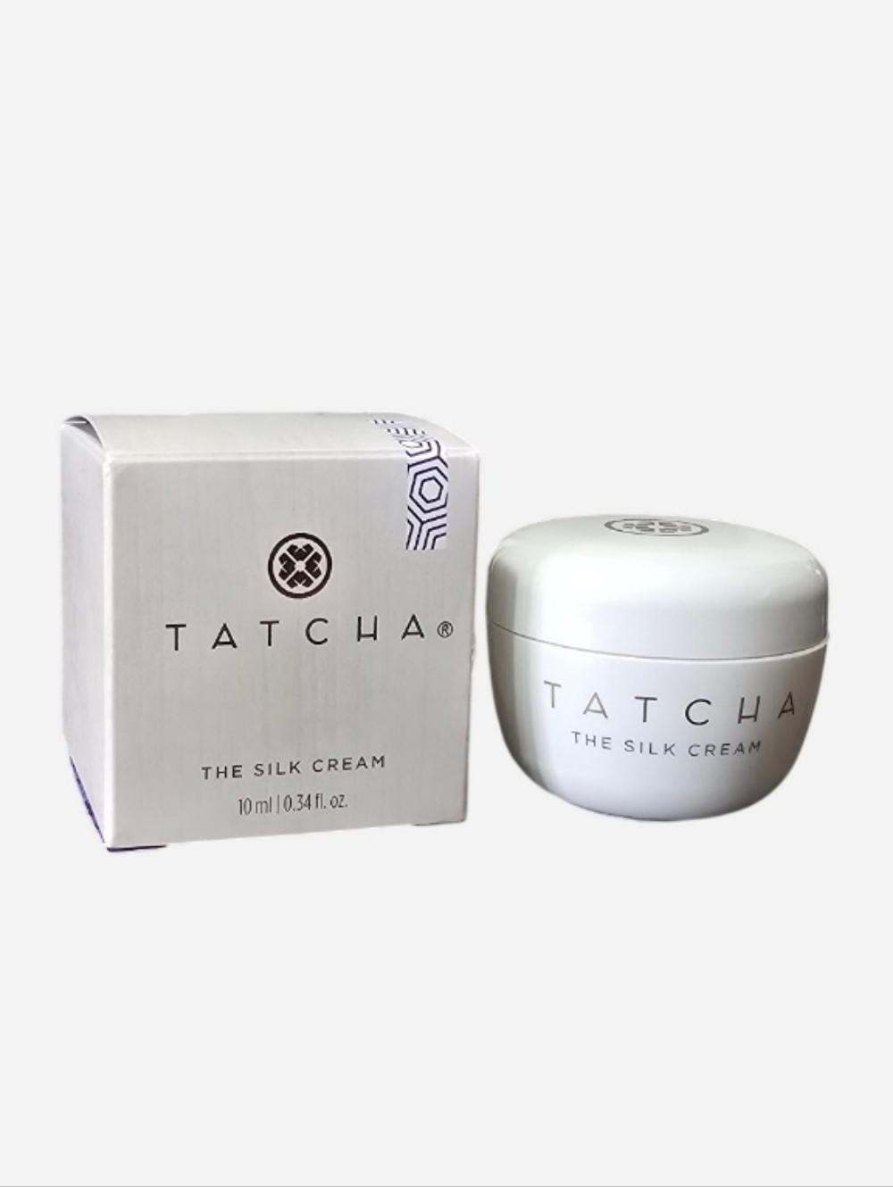 Tatcha Silk Cream Jar and Box - White with Subtle Silver Accents